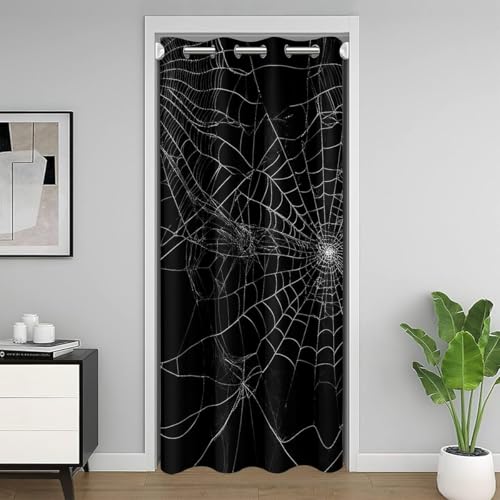 Homemissing Spider Web Rideau de Porte 86x203cm Halloween Spider Rideaux Interieur Exterieur d'entrée Salon Chambre Rideau de Porte Noir Blanc Rideaux...