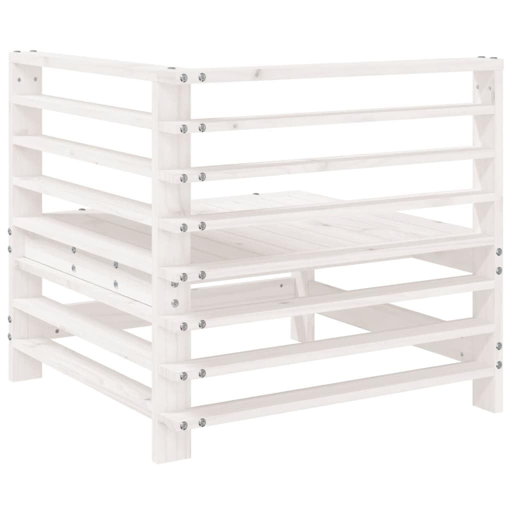 Divano angolare da giardino bianco in legno di pino massello con design a doghe, divano da giardino modulare per terrazza, cortile o giardino, comodo schienale, max 110 kg per seduta