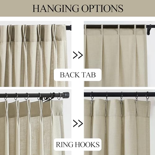 Image of Vision Home Sand Pinch Pleated Semi Sheer Curtains Textured Linen Blended Light Filtering Window Curtains 120 inch for Living Room Bedroom Pinch Pleat Drapes with Hooks 10ft 2 Panels 40 inch Wx120 L
