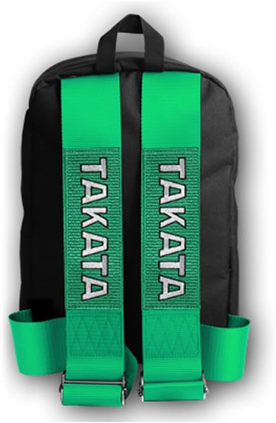 W-POWER JDM Bride Recaro Racing Laptop Travel Backpack Brown Bottom with Adjustable Harness Straps (RECARO-TAK-GREEN STRAP)