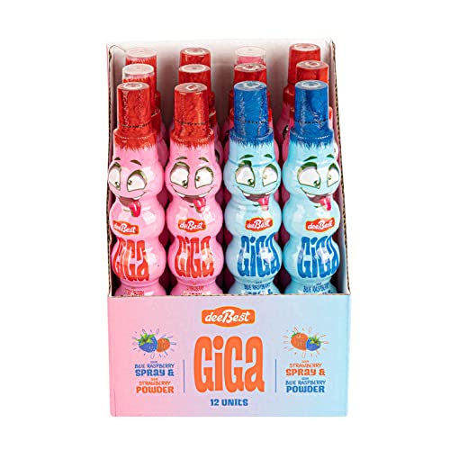 Dee Best Giga Jumpo Sour Candy Spray Plus Powder Jumbo Size Blue Raspberry & Strawberry Flavors, Tangy Kosher Candy Combo, No Artificial Colors, Fun Treat For Kids And Adults, Excite Your Taste Buds! #TOP4