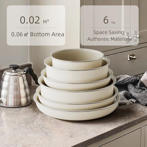 RIOVARM Induzione Set di pentole e padelle con manici staccabili, Impilabile Antiaderente Ceramica Set di pentole con coperchi, Salvaspazio Set di utensili da cucina Senza PFOA, Padella, Casseruole - immagine 4