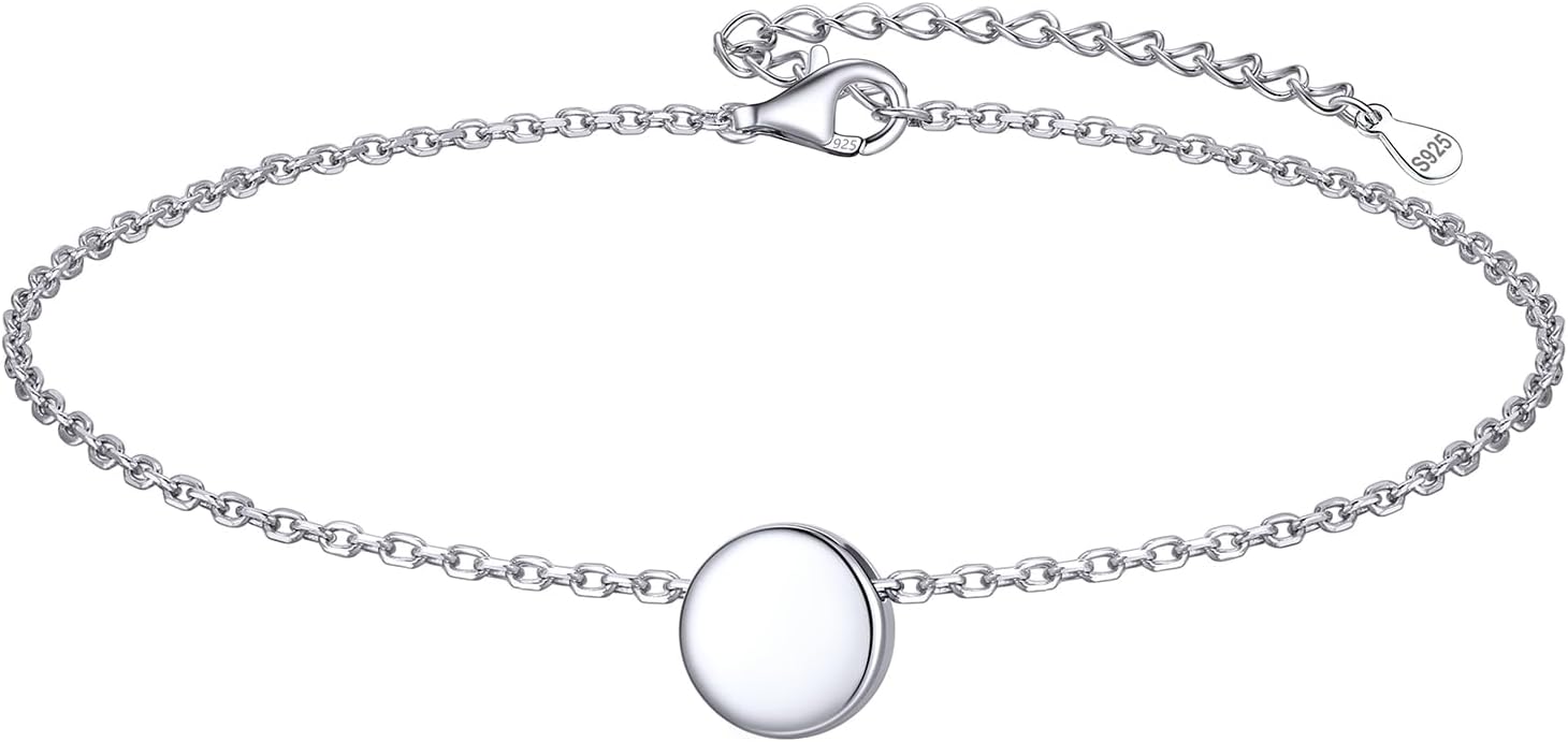 ChicSilver Personalized Tiny Heart/Star/Moon/Dot/Lotus Bracelet, Sterling Silver Dainty Link Chain Bracelet for Women Silver/Gold Plated/Rose Gold Plated