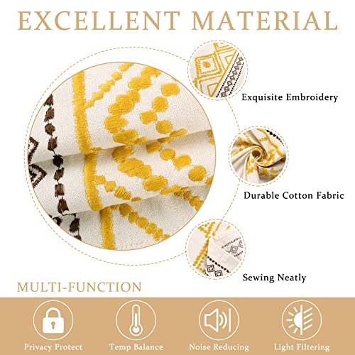 Colorbird Embroidery Diamond Semi-Blackout Window Curtains 2 Panels Boho Cotton Linen Darkening Curtains Rod Pocket Window Drapes For Living Room Bedroom (52" W X 63" L, Yellow) #TOP2