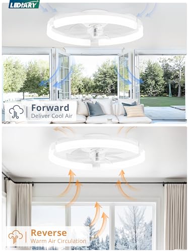 Image of LEDIARY 2 Pack 20 inch Ceiling Fans with Lights and Remote, Low Profile Ceiling Fan, 3 CCT, Stepless Dimmable, Fandelier Flush Mount Fan Light, 6 Speeds, DC Motor, App & Remote Control for Bedroom(White)