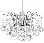 Klass Home Acrylic Crystal Faceted Oriel Light Shade | Crystal Chandelier | Ceiling Light Shade | Lamp Shade | Chandeliers Ceiling Light | Chrome Finish Pendant Light Shade for Living Room Bedroom