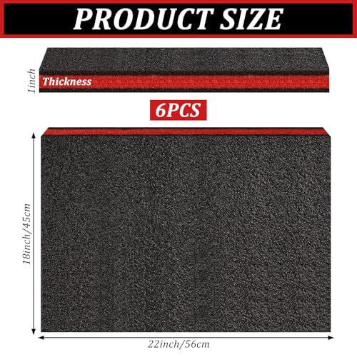 6 Pack Tool Box Foam,Foam Inserts for Cases, 22 x 18 x 1 InchTool Box Liner Polyethylene Tool Foams Sheets, Toolbox Kaizen Organizer and Storage Tool Shadow(Red, Black)