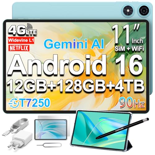 TECLAST P50 Android 16 Tablet 11 Zoll Gemini AI, 90Hz Display, T7250 Octa Core Gaming, 4G LTE Dual SIM + 5G WLAN, Tablets mit Stift + Hülle, 12GB RAM+128GB ROM(5TB TF), Widevine L1/7000mAh/GMS/GPS/OTG