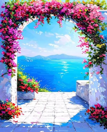 数字油絵 海 数字キットによる絵画 花 Paint by Numbers DIYペイント 大人の 初心者 子供用 簡単に塗れる アクリル水彩絵の具 手芸 画材 手工芸 キット 3つのペイントブラシと1つのセットのアクリル顔料を使用 ホーム オフィス装飾 G