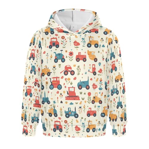 KLL Red Old Wheeled Tractors Unisex Girls Boys Sweatshirts Fashion Athletic Hoodie Kangaroo Pocket