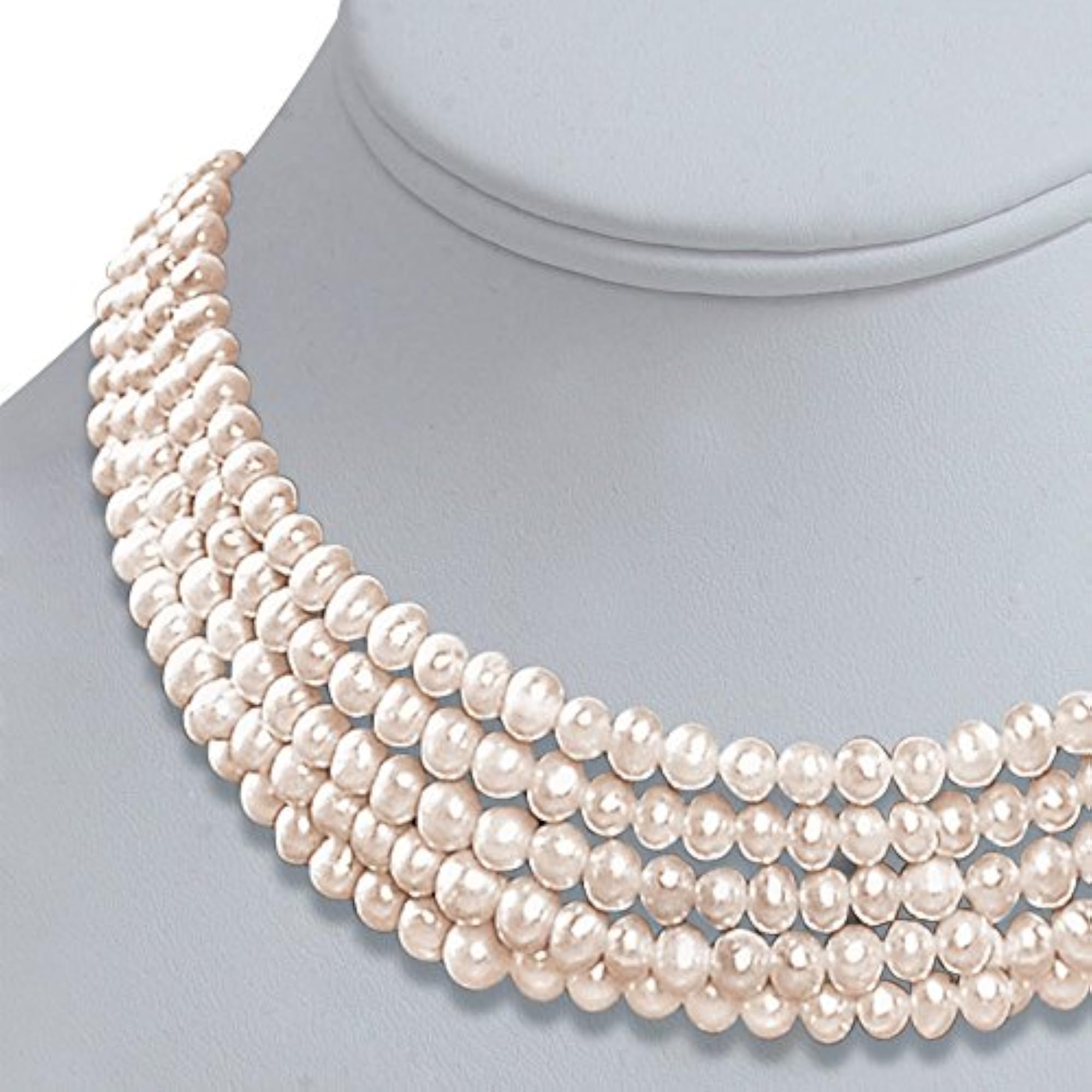 Women's 5 Line Real Freshwater Pearl Choker Necklace