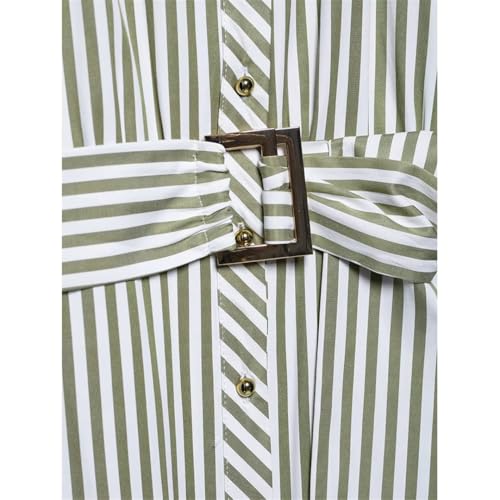 Vsadsau Women Lapel Long Sleeve Striped Dress Button Belt Casual Long Dress Evening Party Dresses4
