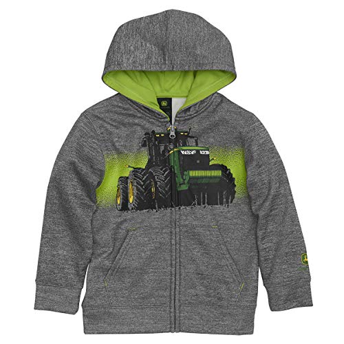 John Deere Tractor Boy Zip Front Fleece Hoody Poly Sweatshirt Grey , 6