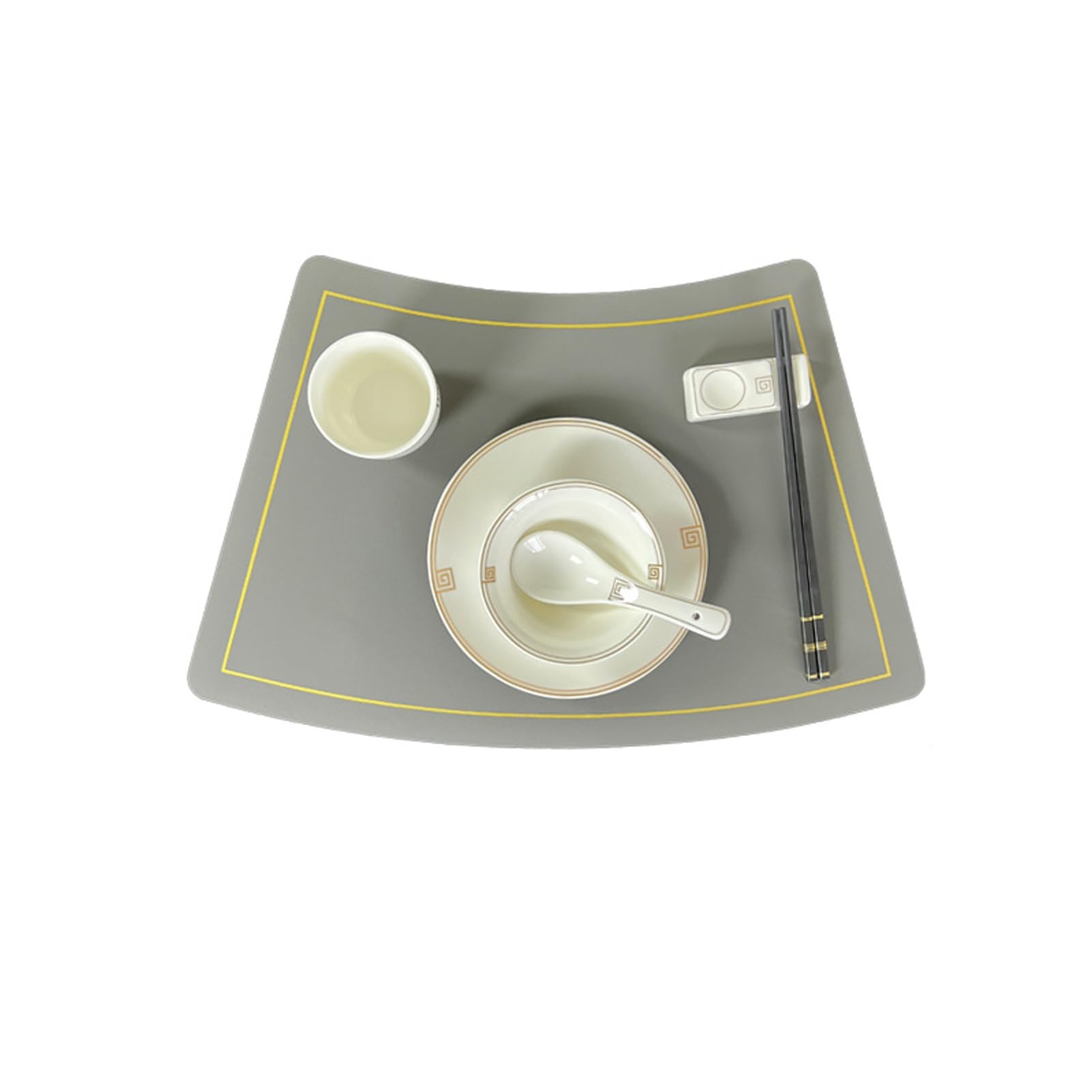 Set de table rond chic en similicuir gris et liseré doré pour dîner élégant - Lot de 6