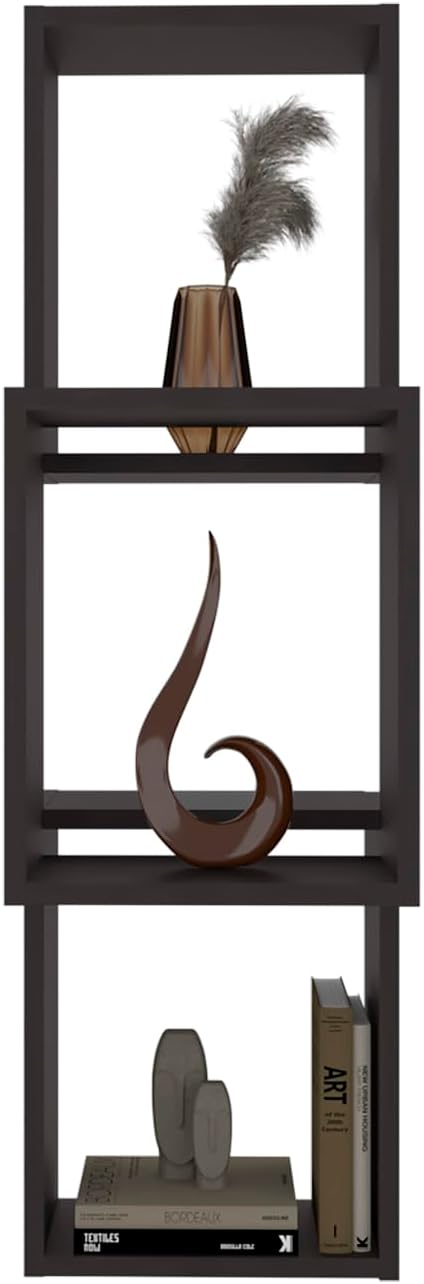 Stormi Wall-Mounted Geometric Shelf Unit, Wenge Particle Board Wenge Unique Asymmetrical Cube Design Modern Home Decor