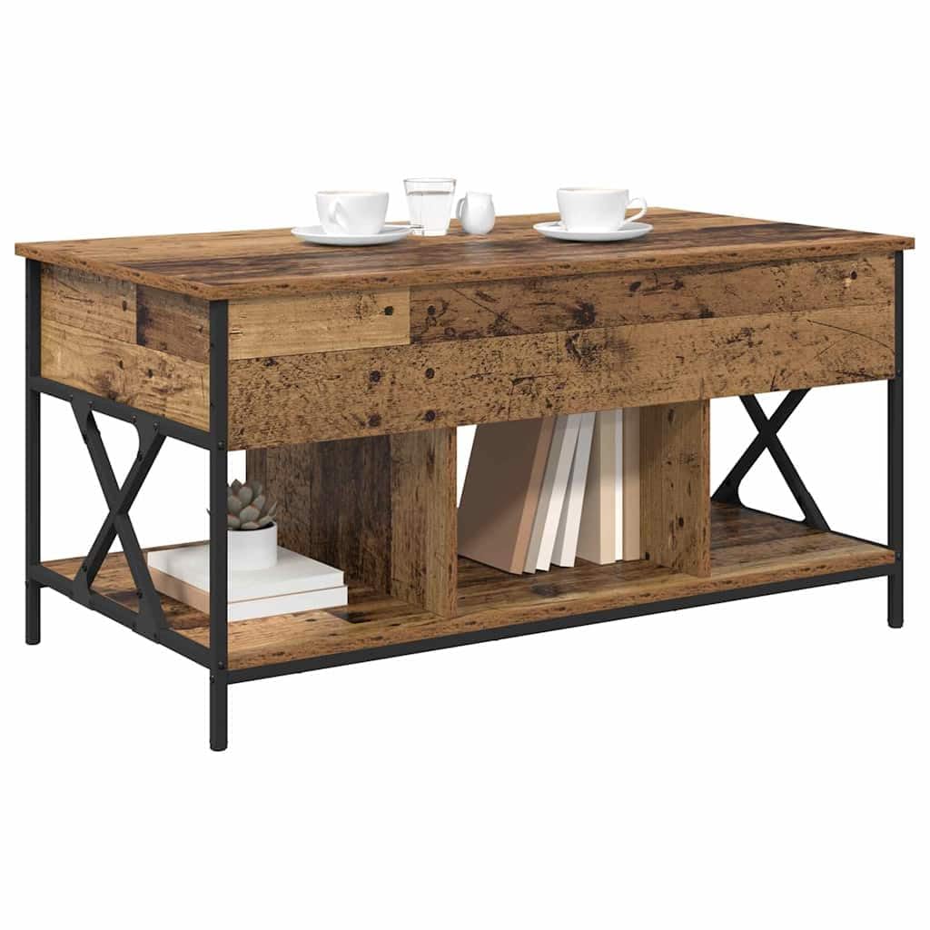 Tavolino da salotto in legno anticato, 100 x 55 x 49,5 cm, in legno