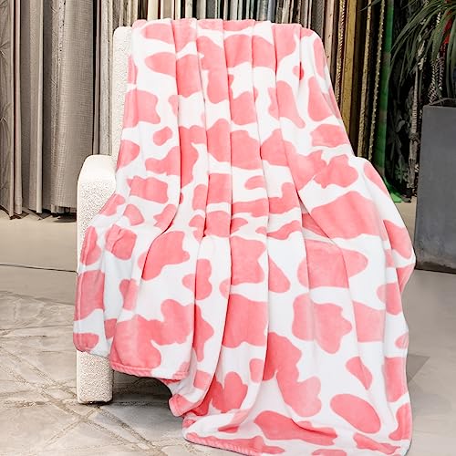 Pink Blanket Gifts for Women Girls Cute Soft Strawberry Fleece Throw for Travel Camping Warm Fuzzy Blanket for Home Room Decor All-Season 50x60 Inches