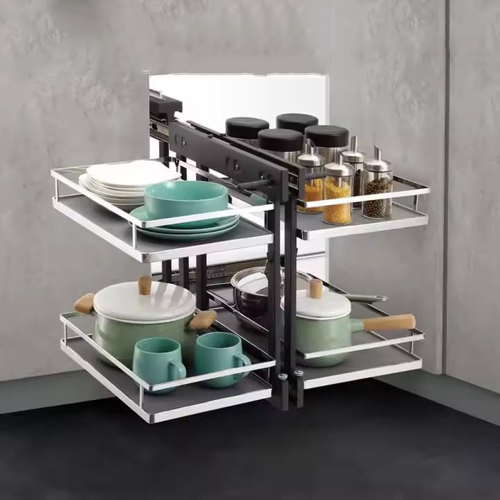 GXXINGIN Caja de Almacenamiento de Esquina ciega extraíble, Adecuada para Armario de 800-1000 mm, Compatible con Aberturas Izquierda y Derecha, cesto extraíble de 2 Capas, instalación Inferior