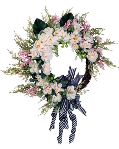 Soosubel Spring Summer Front Door Wreath, 20" Artificial Floral Wreath With Bow, Wreaths For Front Door, Window, Outdoor, Indoor Decor #TOP7