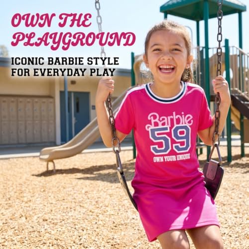 Barbie Toddler Girls' Short Sleeve Mesh T-Shirt Dress Fuchsia Purple 3T - image 2