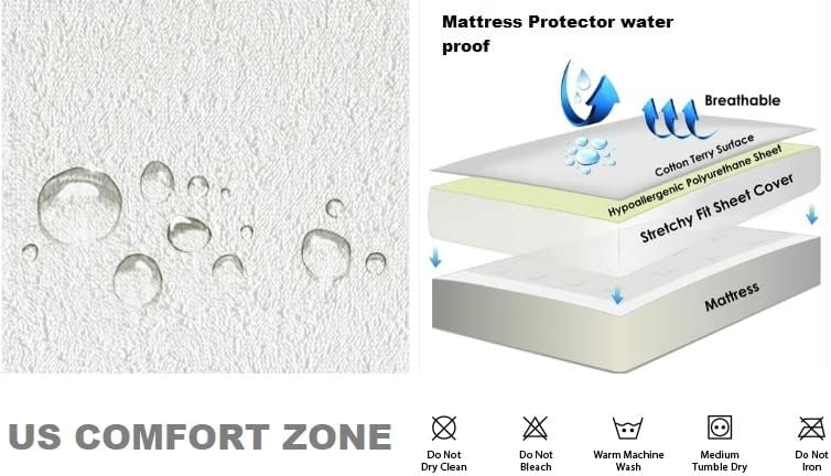 Miniatura 6 de Terry Cotton California Queen tamaño 60 x 84 pulgadas, ultra suave, 100% impermeable, 1 protector de colchón transpirable, sin ruido, funda de