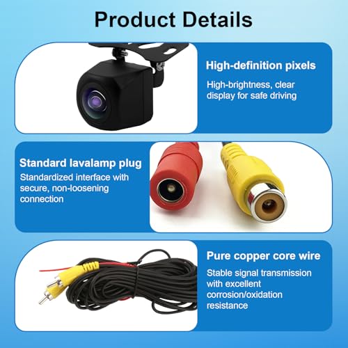 AHD 720P Color HD Reversing Camera, 4K Reverse Camera with Night Vision 170° Wide-Angle Lens Front/Rear View Cameras IP68 Waterproof Backup Cam for Cars Trucks Vans for Most Car Models(RCA Input 12V) - Image 2