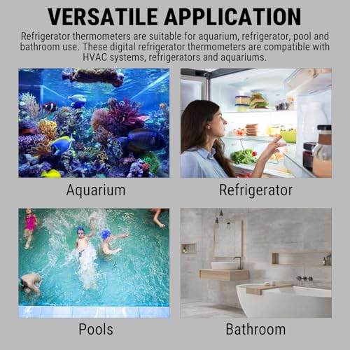 Aquarium Digital Thermometer mit Fühler, 5 Stück Temperatursensor Wasserdicht mit 2m Kabel, Eingebettetes Thermometers Temperaturüberwachung mit Externer Sonde, für Kühlschrank Gefrierschrank Aquarium