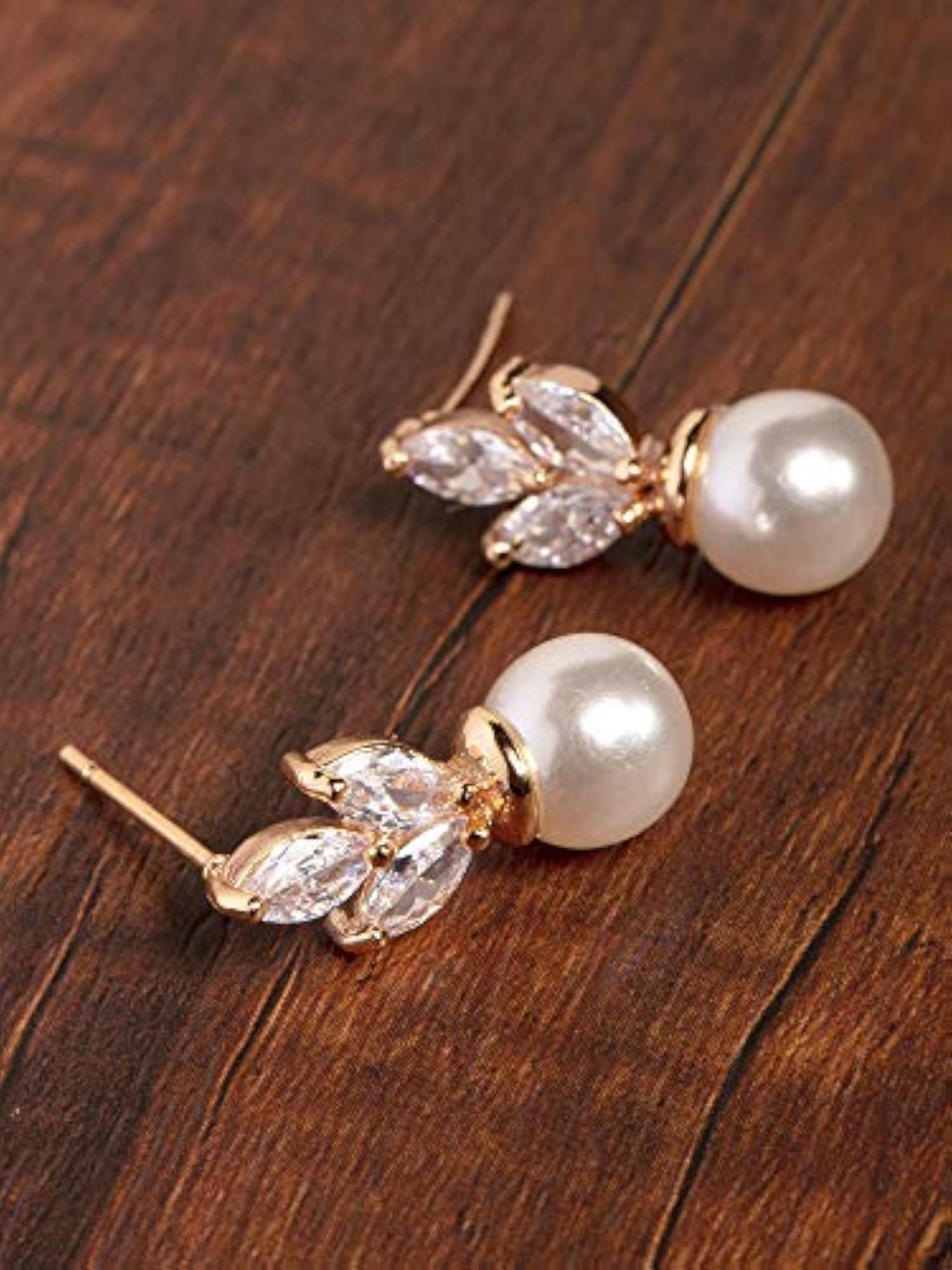 Tone Shimmering CZ & Pearl Stud Earrings ZPFK9473