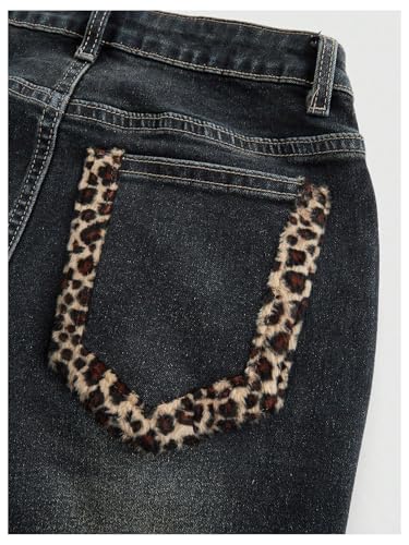 WDIRARA Women's Leopard Faux Fur Skinny Jeans Y2k Low Rise Capris Denim Pants4