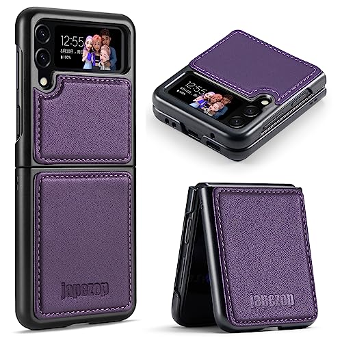Samsung Galaxy Z Flip 3 5G Case,Galaxy Z Flip 3 Leather Phone Case with Hard Shockproof Back Cover Slim Durable, for Galaxy Z Flip 3 5G 2021 (Purple)