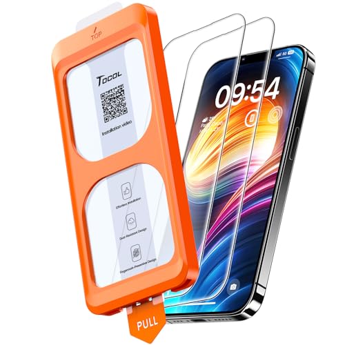 TOCOL 2 Pack for iPhone 14 Screen Protector 6.1-Inch Instant Installation 16FT Military Grade Shatterproof 9H+ Hardness Tempered Glass Case Friendly HD Clear Coverage Protection