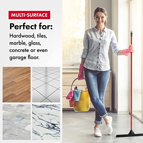 Rubber Floor Squeegee By Ravmag - Heavy-Duty With 17.7 Inch Wide Blade & 55 Inch Long 1Pc Handle - Cleans & Dries - Best For Garage/Concrete/Wood/Tile Floors, Shower Glass Doors, Windshield & Windows #TOP3