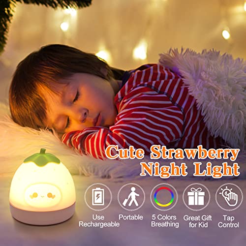 Aumachen Strawberry Night Light - Cute Silicone Strawberry Lamp - Usb Rechargeable - 5 Lighting Modes - Touch Bedside Color Changing Lamp For Valentine's Day Anniversary Wedding Birthday(Pink) #TOP6