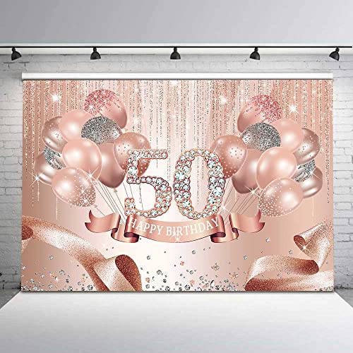 Fondo 50 aniversario sensfun 7x5ft rosa dorado miniatura 3