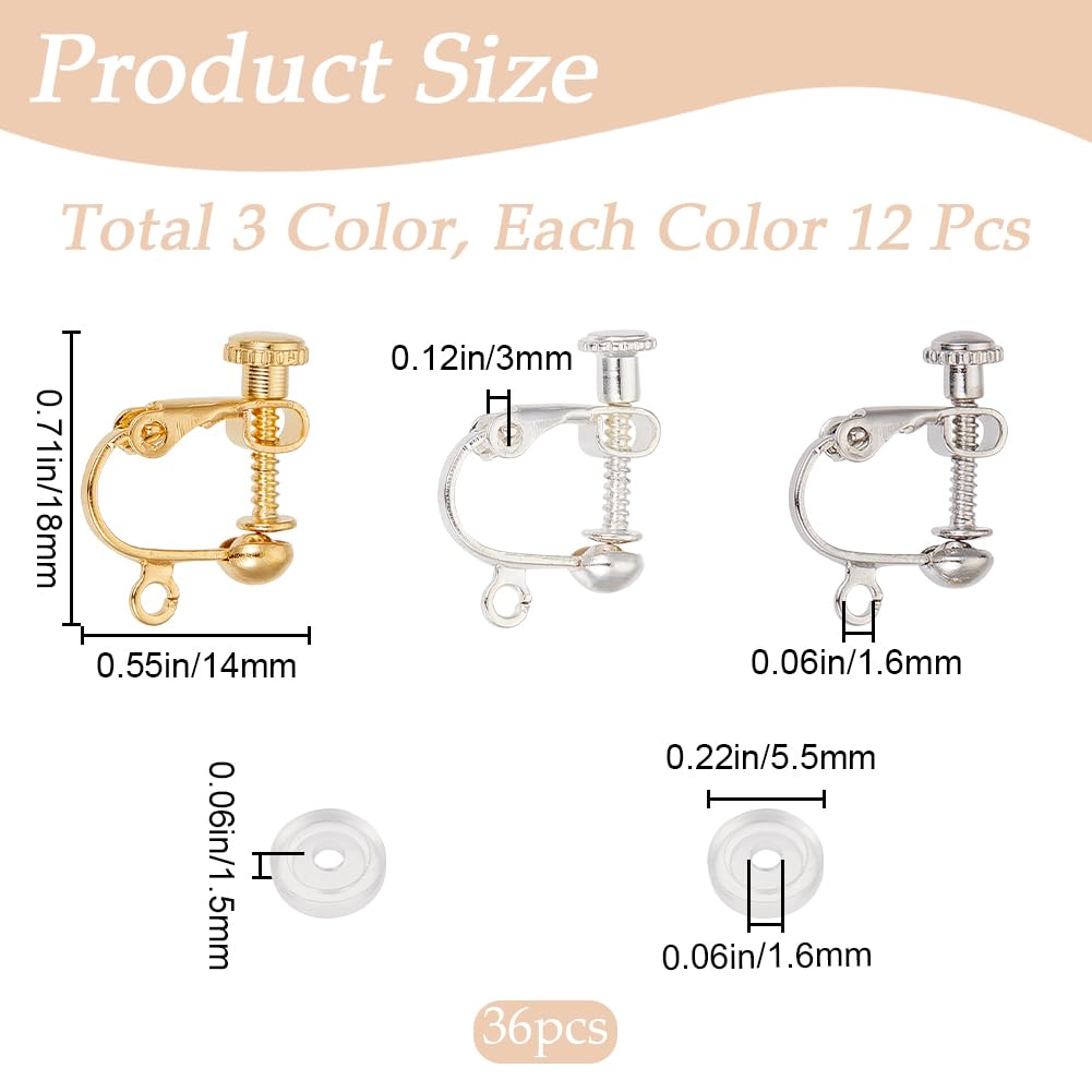 SOFPLATE 1 Box 36Pcs Silver Earring Converter Gold Clip Earrings Backs Brass Non Pierced Screw Back Clip on Ear Components with Silicone Pad Accessories for Jewellery Making Supplies DIY Craft - Image 2