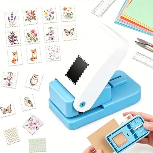 Aurinovellia Briefmarken Stanzer 2 5 x 2 1 cm Stanzer Briefmarkenform Stamp Puncher Stempelstanzer rechteckiger Papierstanzer mit Hebel Motivstanzer für Scrapbooking Karten DIY Basteln