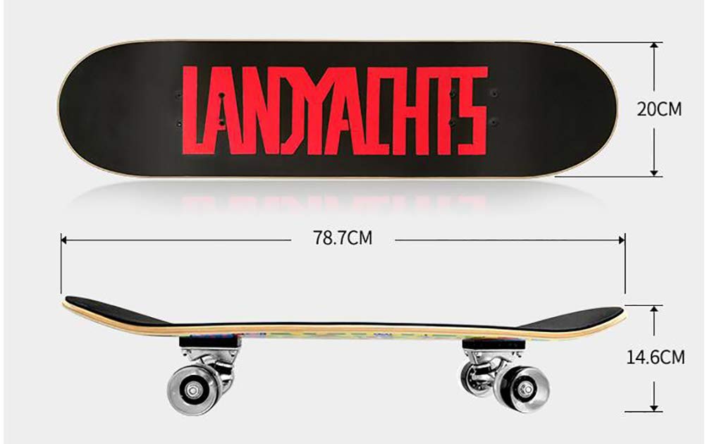 Adultos Niños con Skateboard, 9Capas Maple Wood Tabla de Skate Retro,PU Anchura Rueda+Mute Alta Velocidad Rodamientos, para Principiantes y Profesionales 30 * 8in