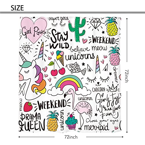 Riyidecor Unicorn Shower Curtain 72Wx72H Inch Cartoon Kids Girls Teens Fairy Rainbow Cute 12 Hooks Flamingo Cactus Pineapple Decor Bathroom Set Fabric Polyester Waterproof #TOP2