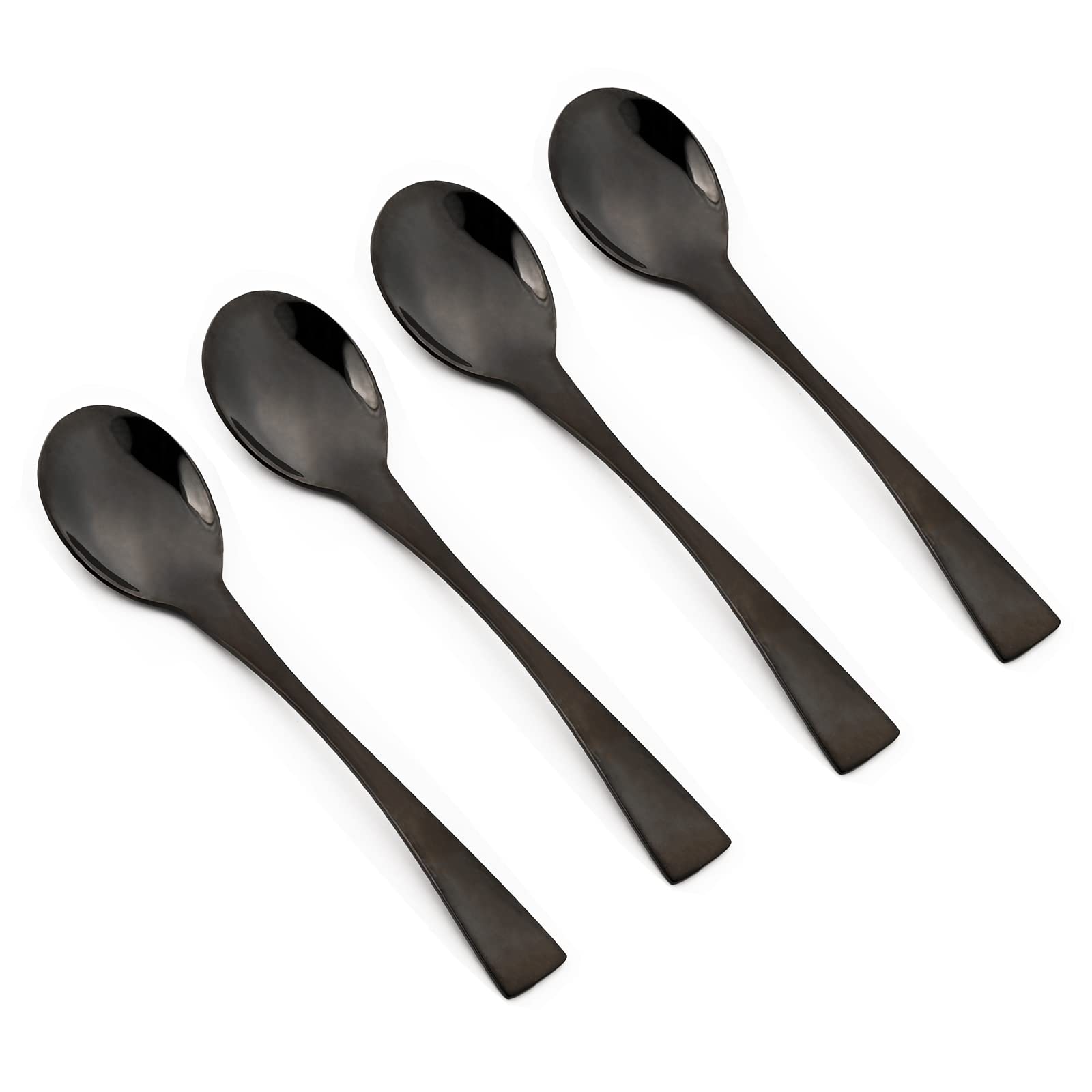 Snplowum 4 Piece Salad Spoon, Mirror Polish Round Spoon 18/10 Stainless Steel Serving Spoon, Black 8.22 inch