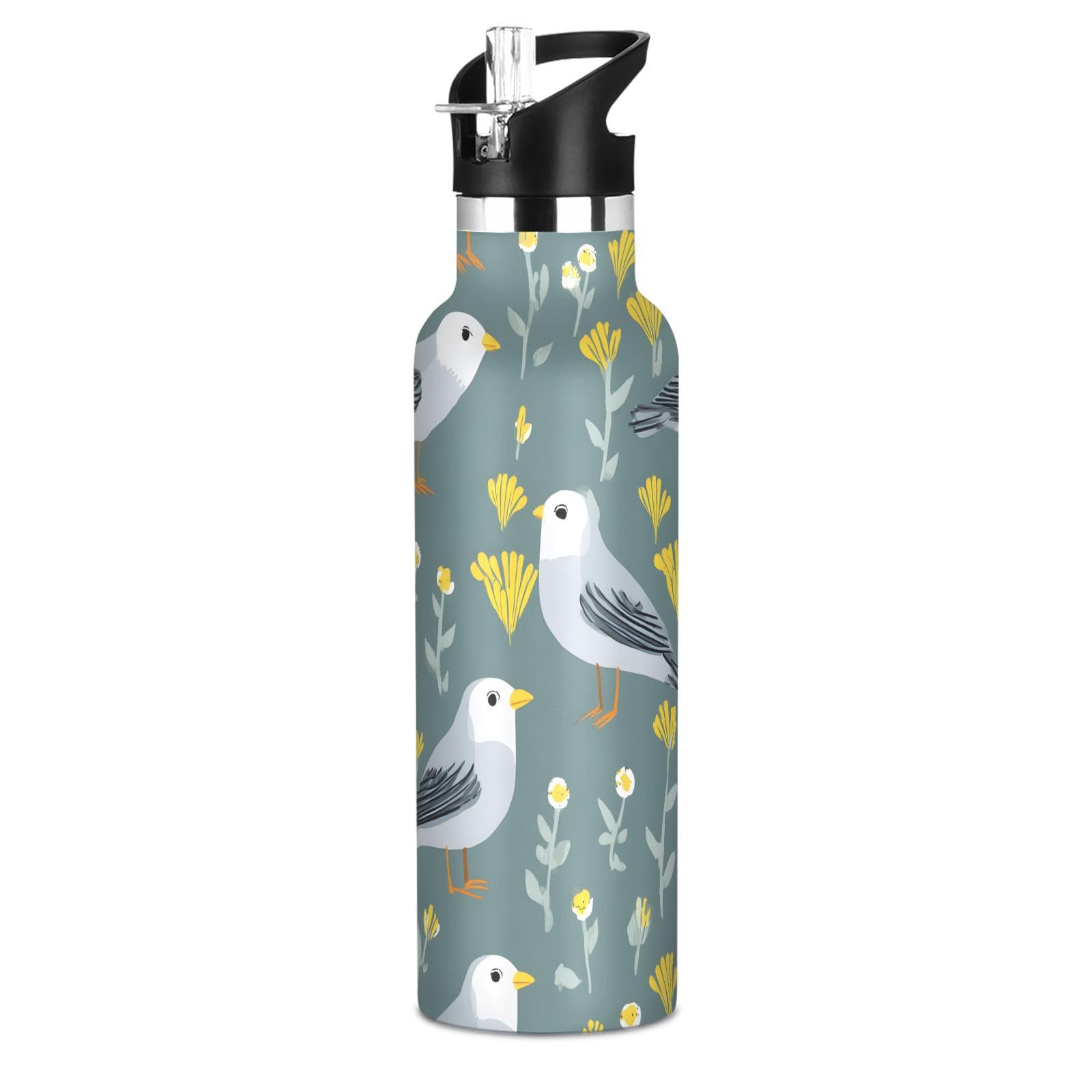 Bouteille isotherme inox de 600ml durable et saine avec motifs oiseaux gravés