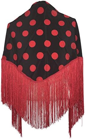 LA SEÑORITA Mantón de Manila Negro con Lunares Rojo, Mantones de ...