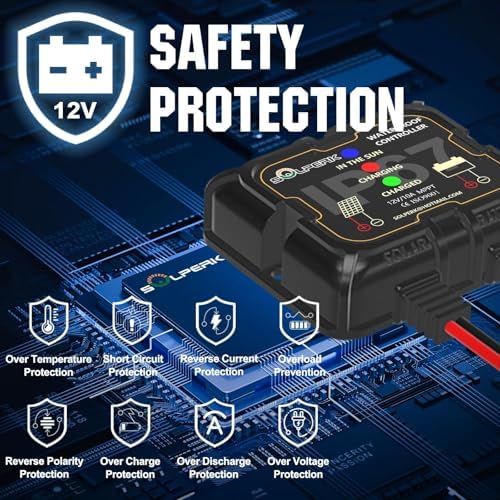 SOLPERK MPPT Solar Charge Controller 10A 12V, Waterproof Intelligent Portable Controller IP67 Solar Panel Controllers for AGM, Gel, Flooded and Lithium Battery - 1