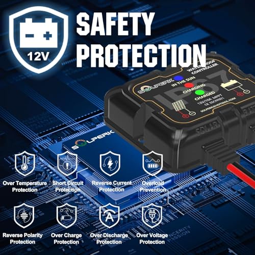 SOLPERK 10A 12V MPPT Solar Charge Controller, Waterproof Intelligent Portable Controller IP67 Solar Panel Controllers for AGM, Gel, Flooded and Lithium Battery