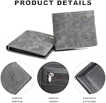 Slim Wallet for Men,Bifold Credit Card Holder Wallet with 8 Slots and ID Window,Mens Leather Wallet with Zippered Coin Pocket