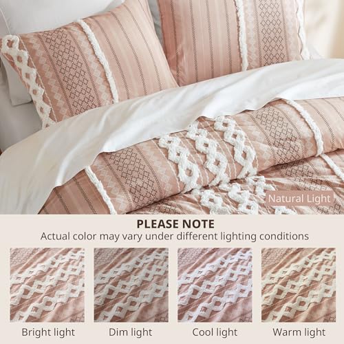 Image of INK+IVY Imani 100% Cotton Duvet Mid Century Modern Design, All Season Comforter Cover Bedding Set, Matching Shams, King /Cal King, Blush Chenille Tufted Accent 3 Piece