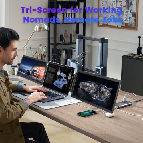 Image of Azeyou 15.6 inch Triple Laptop Screen Extender - FHD 1080P Portable Monitor & Gaming Monitor, USB-C /HDMI Plug & Play Second External Monitor for 14 inch-17 inch Laptops, PC, Mac, Phone