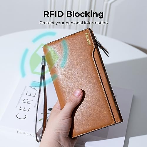 Alldialy RFID 24 Credit Card Holder Wallet, Large Capacity Wristlet Wallet for Women with Zipper (Brown)3
