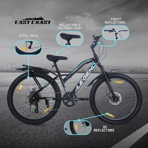 Image of EAST COAST Legend MultiSpeed Cycle /Bike with Inbuilt Carrier FS & DD Brake 26 T Mountain Cycle, Black