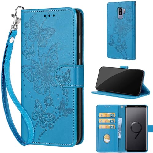 Étui portefeuille Samsung S9 Plus en similicuir premium avec gravure papillon