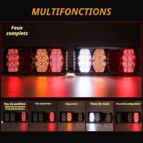 Feux remorque 13 broches 12V/24V complet avec kit de câbles 5m - 7